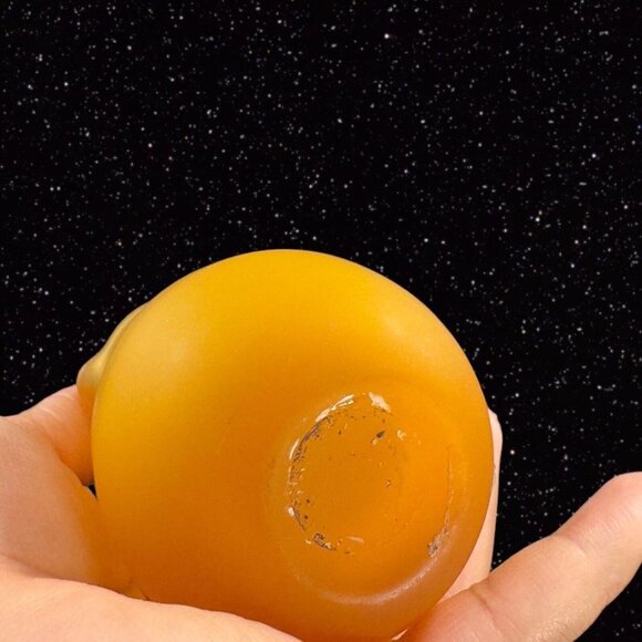 Hand Blown Art Glass Pitcher Creamer Amber Yellow Frosted W Clear Swirl Handle - Picture 5 of 12